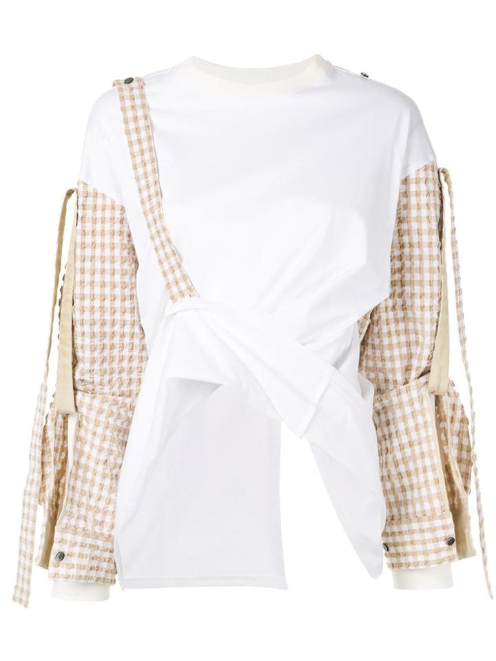 Irene Deconstructed Gingham Sleeves T-shirt - White