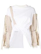 Irene Deconstructed Gingham Sleeves T-shirt - White