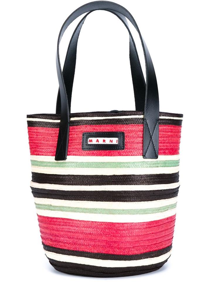 Marni Striped Tote, Women's, Pink/purple, Cotton/leather/straw
