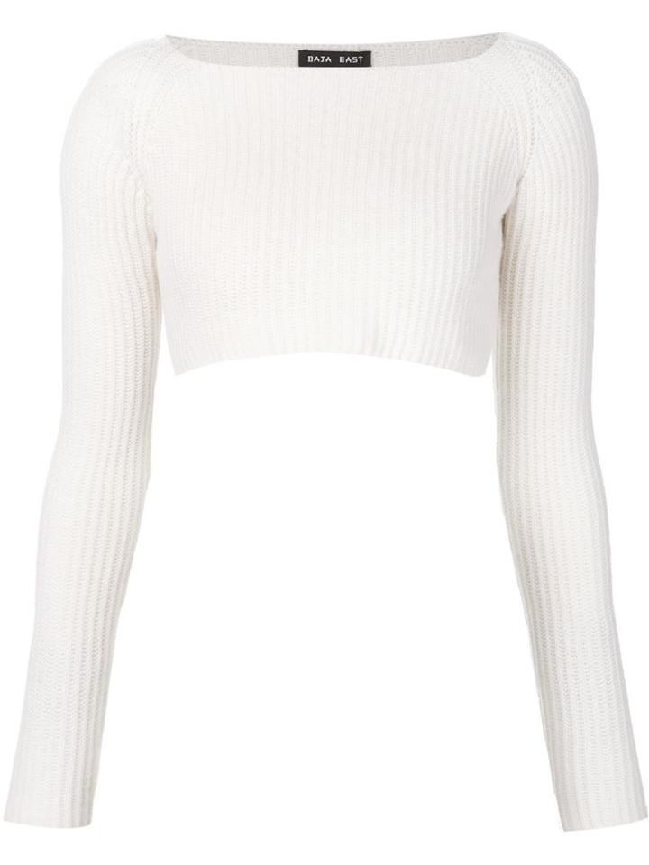 Baja East Ribbed Crop Top, Women's, Size: 00, White, Cashmere
