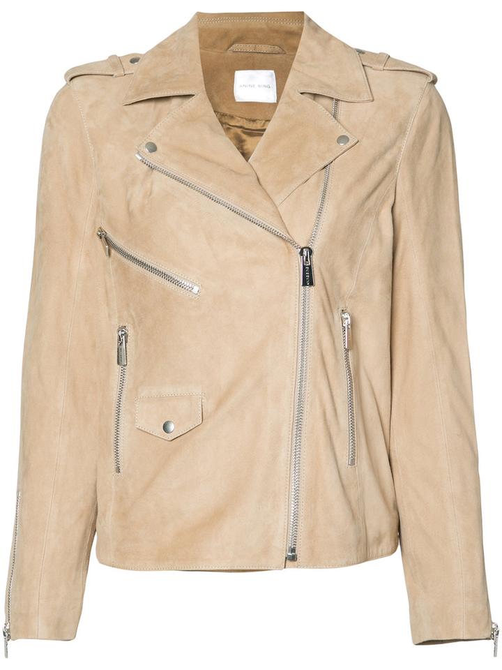 Anine Bing - Biker Jacket - Women - Viscose/goat Suede - M, Nude/neutrals, Viscose/goat Suede