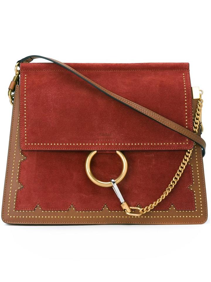 Chloé Studded 'faye' Shoulder Bag, Women's, Red, Calf Leather/calf Suede