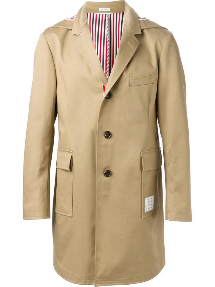 Thom Browne Single Breasted Coat, Men's, Size: 4, Nude/neutrals, Cotton/polyester/cupro