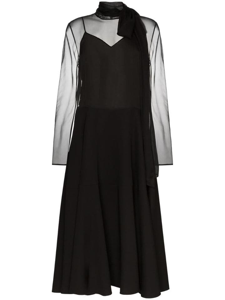 Valentino Tie-neck Silk Midi Dress - Black