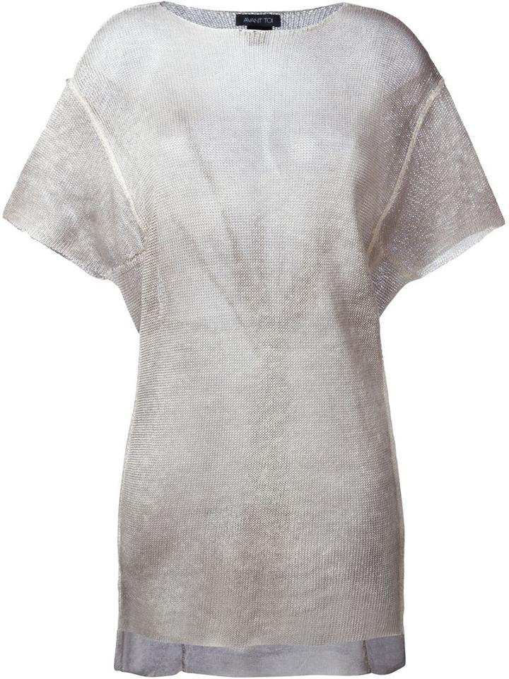 Avant Toi Semi Sheer Asymmetric Knitted T-shirt, Women's, Size: Medium, Nude/neutrals, Linen/flax