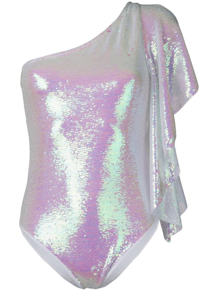 Circus Hotel Iridescent Sequin Draped One-piece Swimsuit - White