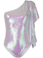 Circus Hotel Iridescent Sequin Draped One-piece Swimsuit - White