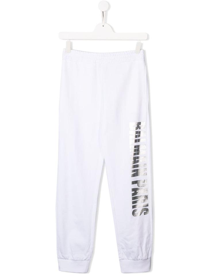 Balmain Kids Metallic Logo Jogging Trousers - White