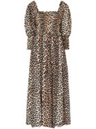 Ganni Ruched Leopard-print Dress - Brown