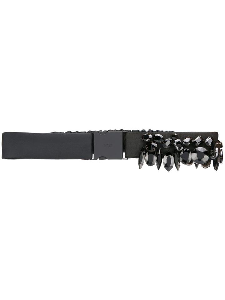 Nº21 Crystal-embellished Elasticated Belt - Black