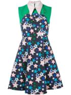 Delpozo Star-print Collared Dress, Women's, Size: 40, Blue, Cotton/polyester/metallized Polyester