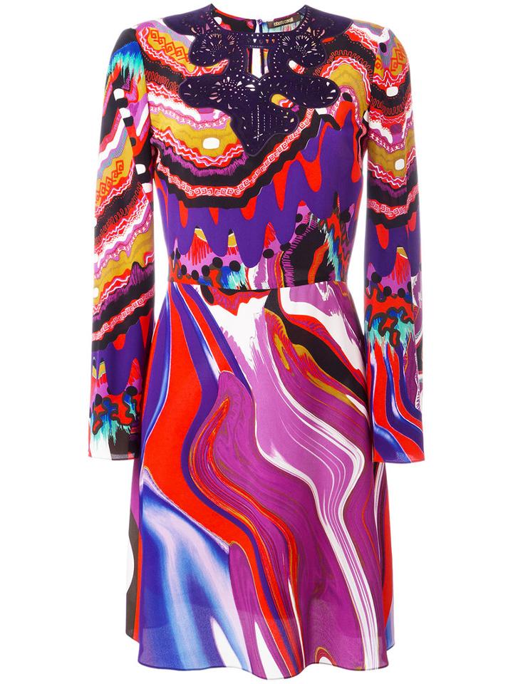 Roberto Cavalli Abstract Print Flared Dress, Women's, Size: 40, Silk