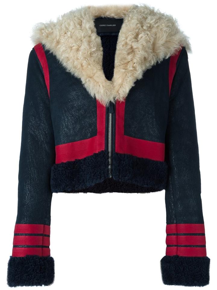 Cédric Charlier Shearling Panelled Jacket, Women's, Size: 40, Blue, Sheep Skin/shearling
