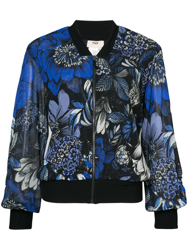 Fuzzi Floral Print Bomber Jacket - Blue