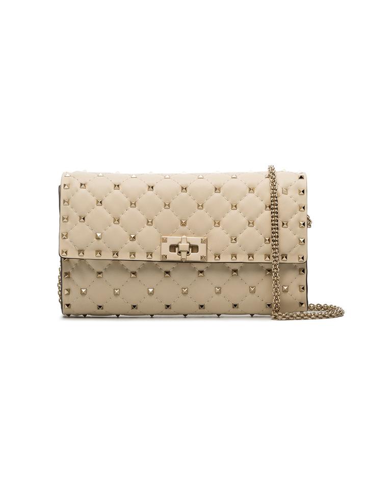 Valentino Rockstud Spike Quilted Clutch - Nude & Neutrals