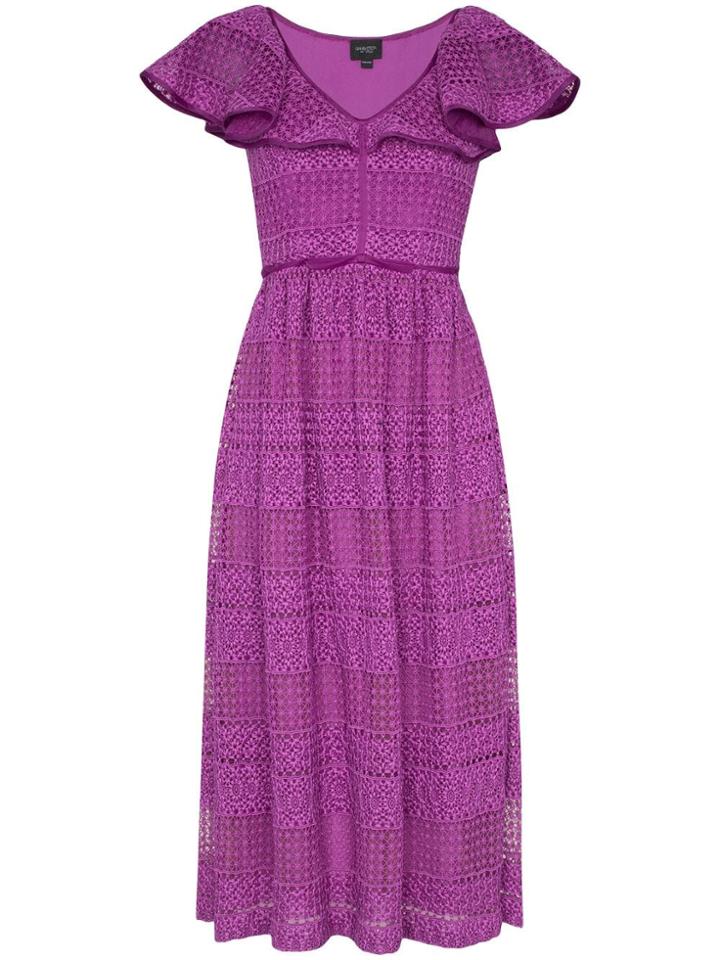 Giambattista Valli V-neck Ruffle Silk Cotton Blend Dress - Pink