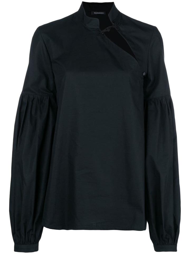 Wandering Cut-detail Long Sleeve Blouse - Black