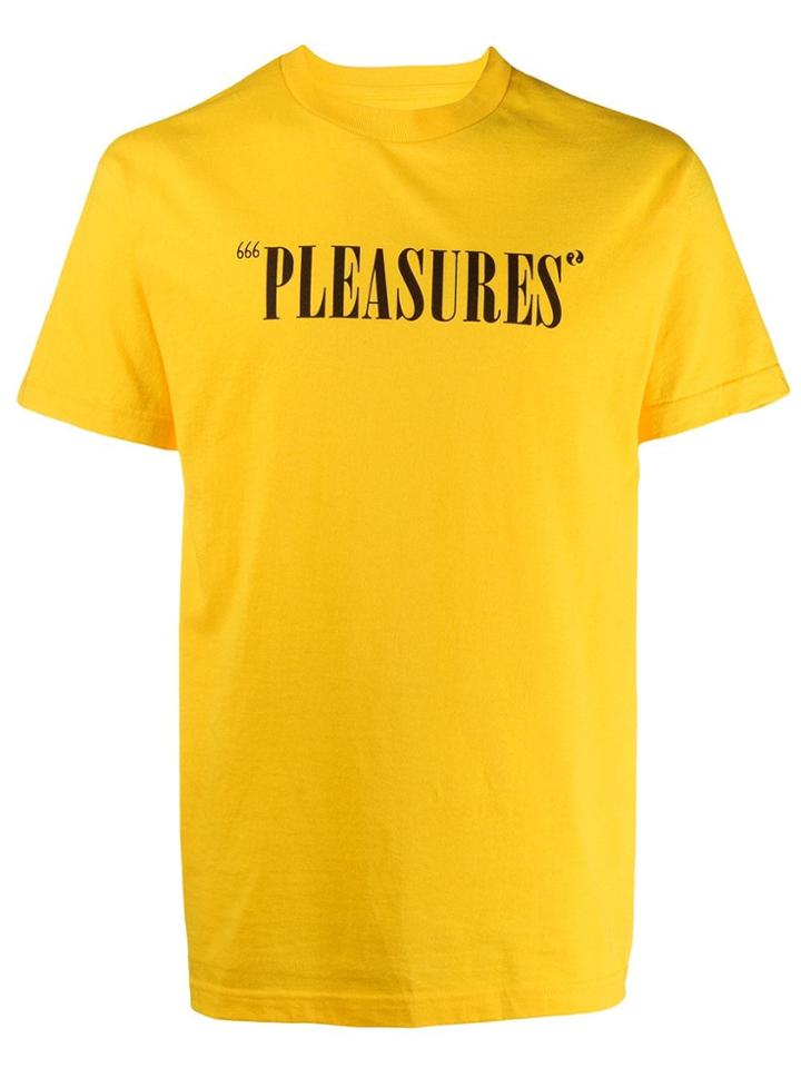 Pleasures Logo Print Crew Neck T-shirt - Yellow