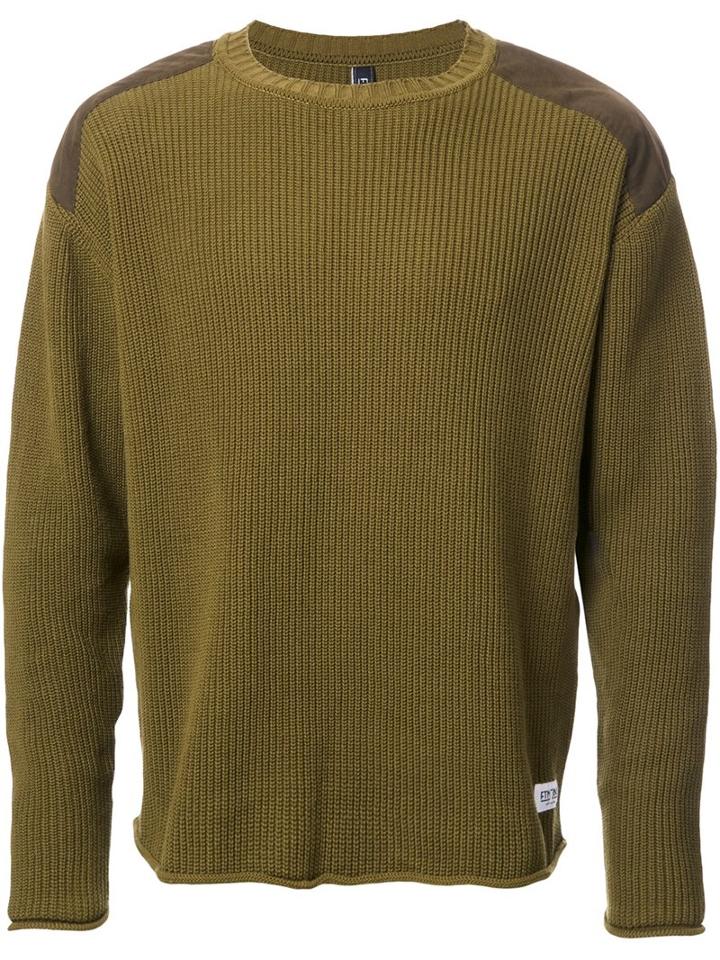 Factotum Contrast Shoulder Fine Knit Jumper, Men's, Size: 48, Green, Cotton