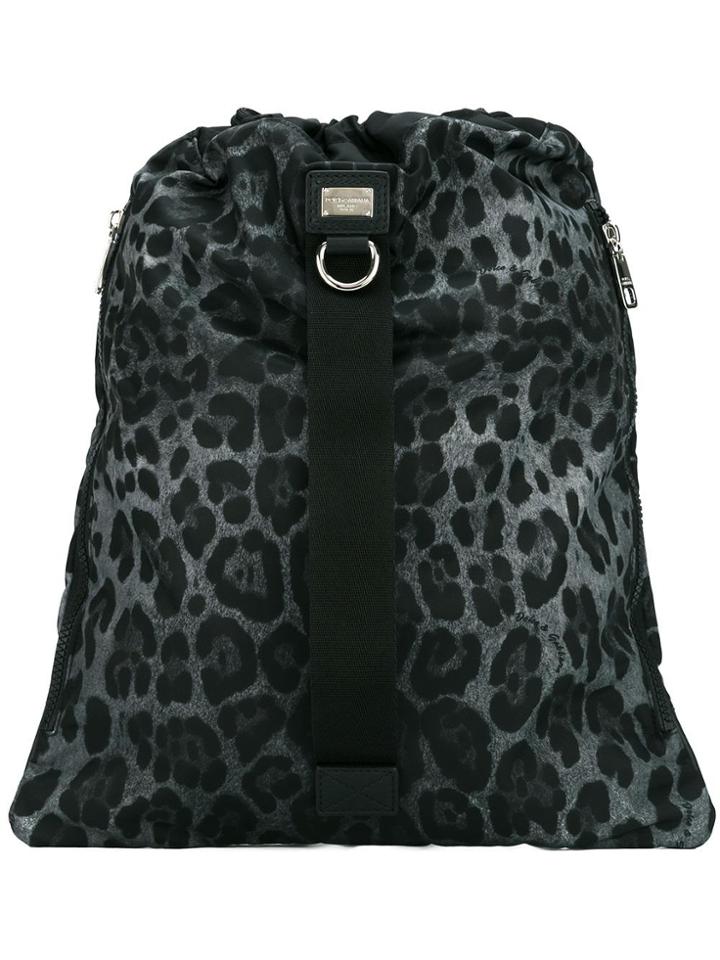 Dolce & Gabbana Leopard Print Drawstring Backpack - Grey