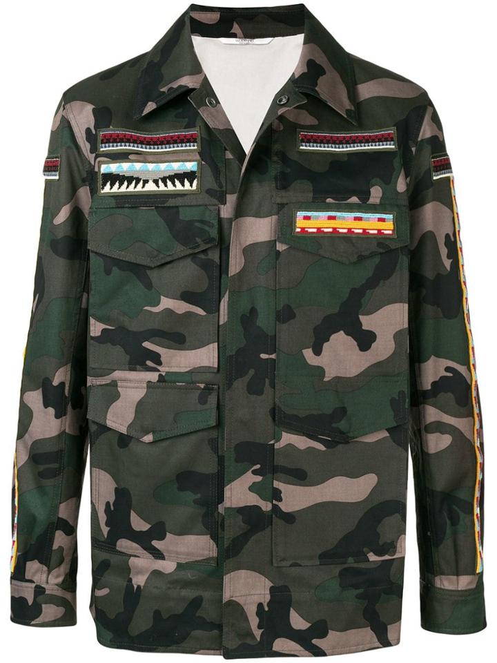 Valentino Embroidered Camouflage Jacket - Green