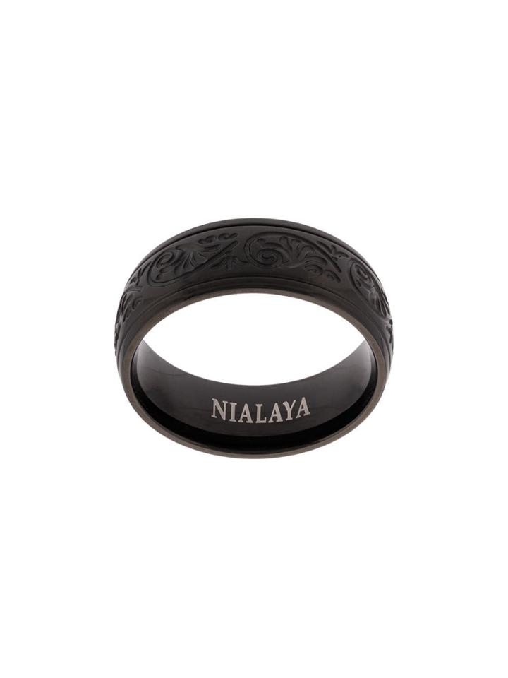 Nialaya Jewelry Decorative Engraved Ring - Black