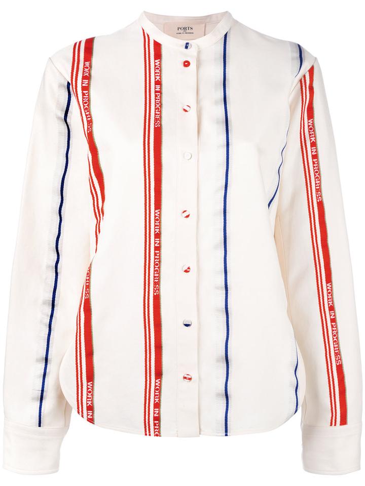 Ports 1961 Mandarin Neck Striped Shirt, Women's, Size: 44, Nude/neutrals, Cotton/viscose/polyester/polyamide