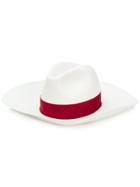 Borsalino Contrasting Band Wide Brim Hat - White