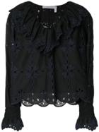 See By Chloé Open Embroidery Ruffle Blouse - Black