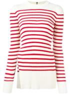 Erika Cavallini Slit Detailing Striped Jumper, Women's, Size: Large, White, Wool/acrylic