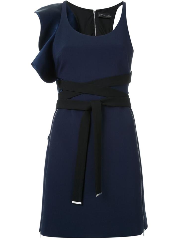 David Koma Double Front Zip Ruffle Dress - Blue
