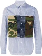 Sophnet. Camouflage Panel Long Sleeve Shirt, Men's, Size: Large, Blue, Cotton