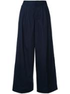 Muveil - Pleated Wide-legged Cropped Trousers - Women - Cotton - 38, Women's, Black, Cotton