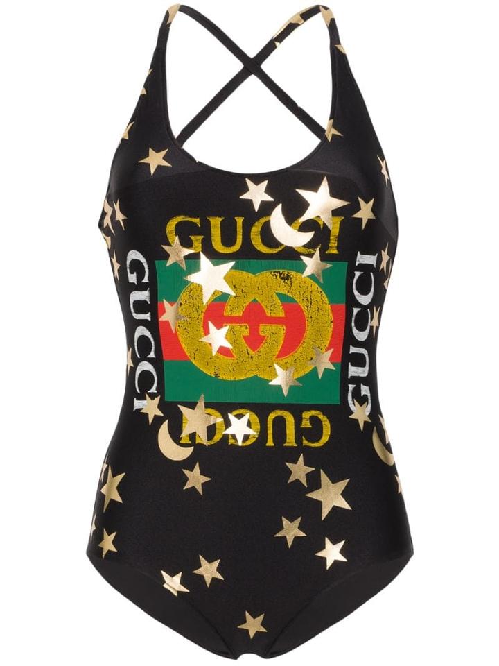 Gucci Sparkling Logo-print Swimsuit - Black