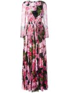 Dolce & Gabbana Rose Print Gown, Women's, Size: 40, Pink/purple, Silk/cotton/polyamide
