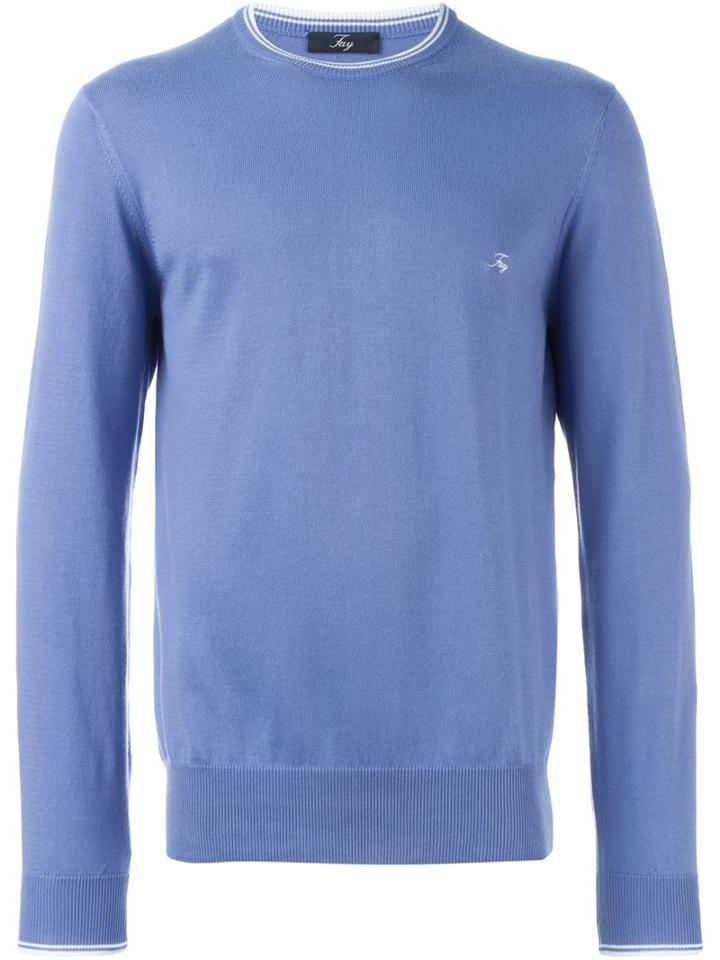 Fay Crew Neck Sweater, Men's, Size: 52, Blue, Cotton