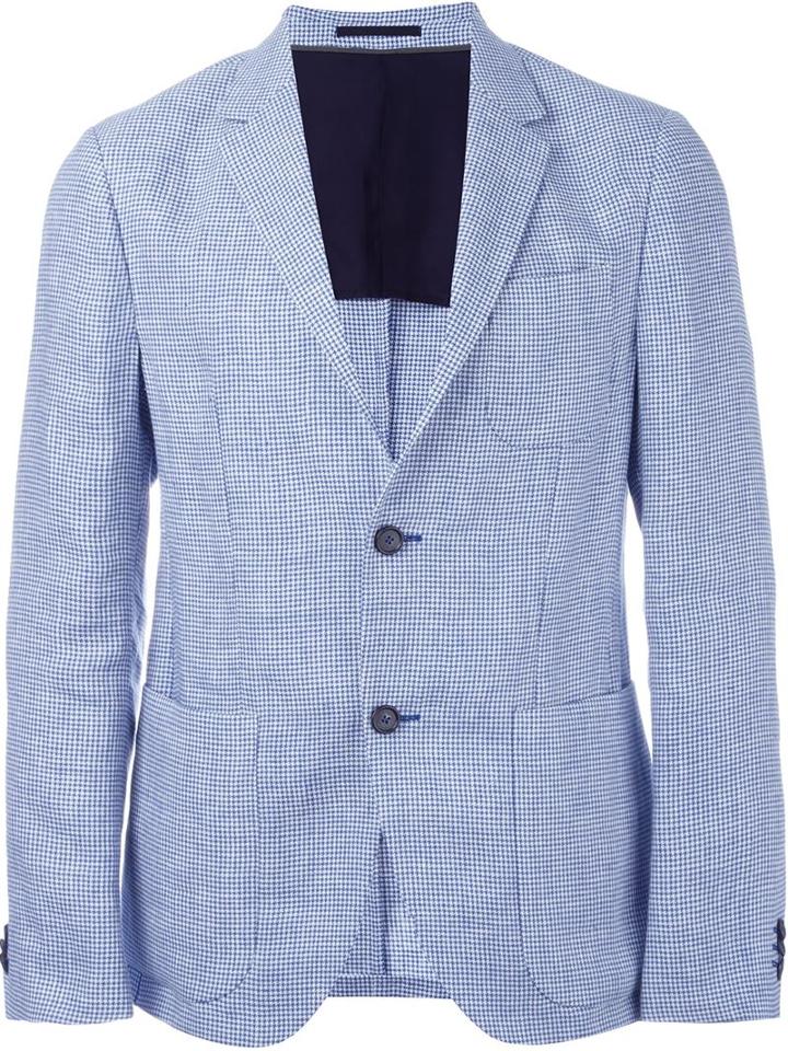 Z Zegna Houndstooth Blazer, Men's, Size: 50, Blue, Cupro/linen/flax