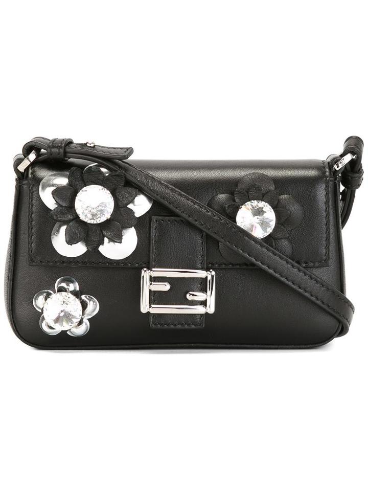 Fendi Micro 'baguette' Crossbody Bag, Women's, Black, Calf Leather/glass