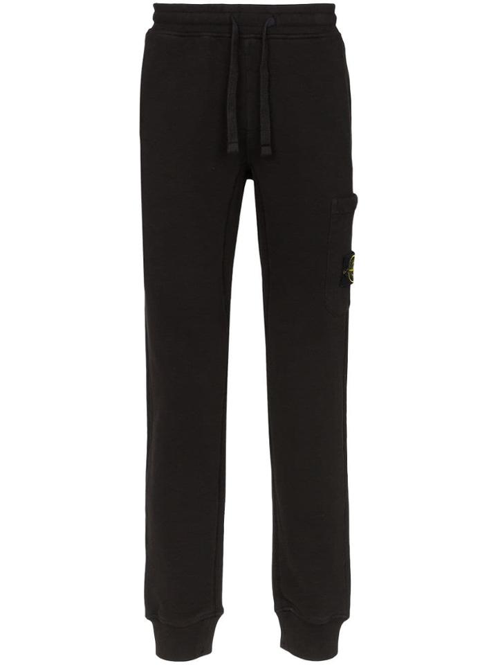 Stone Island Logo Patch Fleece Sweatpants - Black
