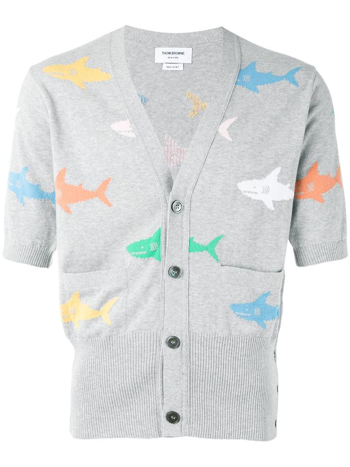 Thom Browne - Shark-intarsia Cardigan - Men - Cotton - 1, Grey, Cotton