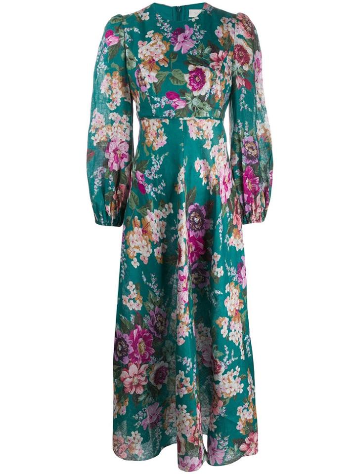 Zimmermann Floral Print Peasant-sleeve Dress - Green