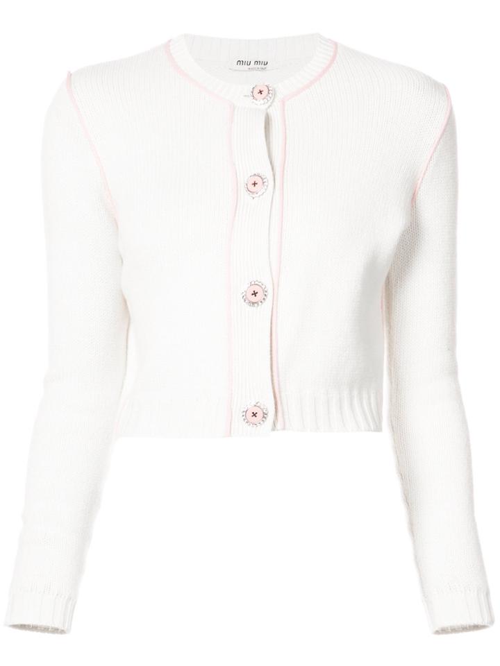 Miu Miu Cropped Cashmere Cardigan - White
