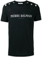 Pierre Balmain Studded Shoulders Logo T-shirt, Men's, Size: 46, Black, Cotton/polyester
