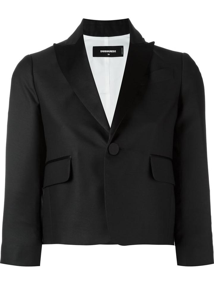 Dsquared2 Cropped Blazer, Women's, Size: 38, Black, Silk/polyester/virgin Wool