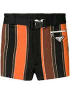 Prada Stripe Print Logo Swim Shorts - Orange