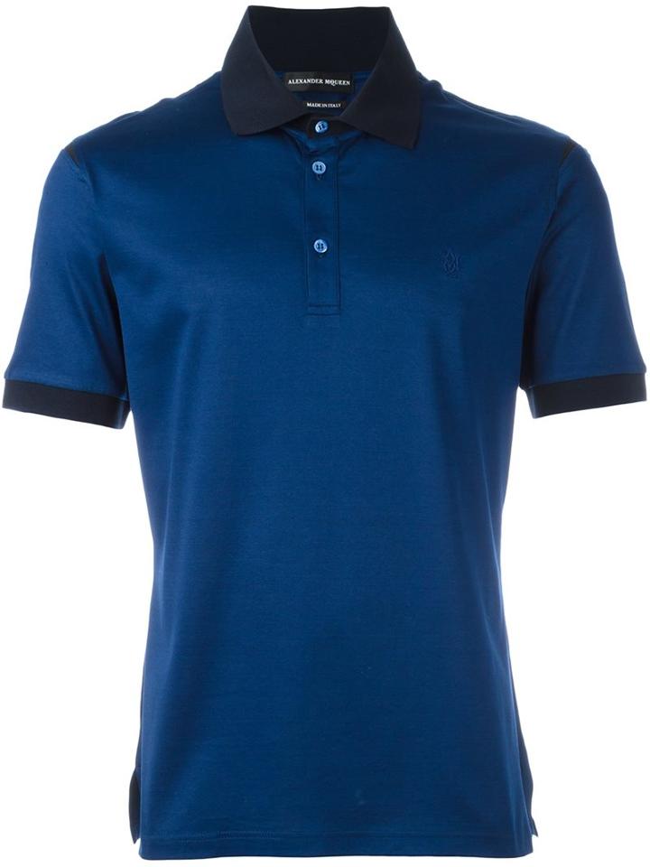 Alexander Mcqueen Embroidered Logo Polo Shirt, Men's, Size: Small, Blue, Cotton