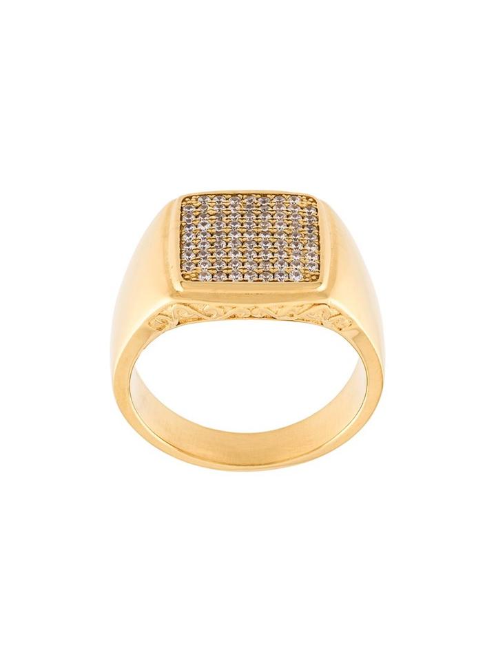 Nialaya Jewelry Embellished Signet Ring, Men's, Size: 11, Yellow/orange