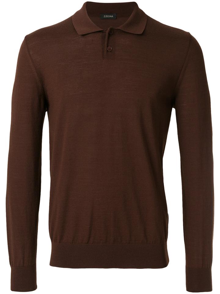 Z Zegna Long Sleeve Polo Shirt - Brown