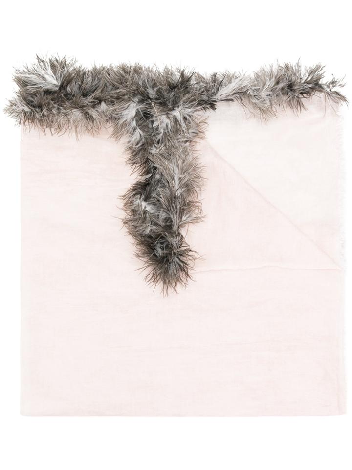 Cutuli Cult Feather Trim Scarf - Pink & Purple