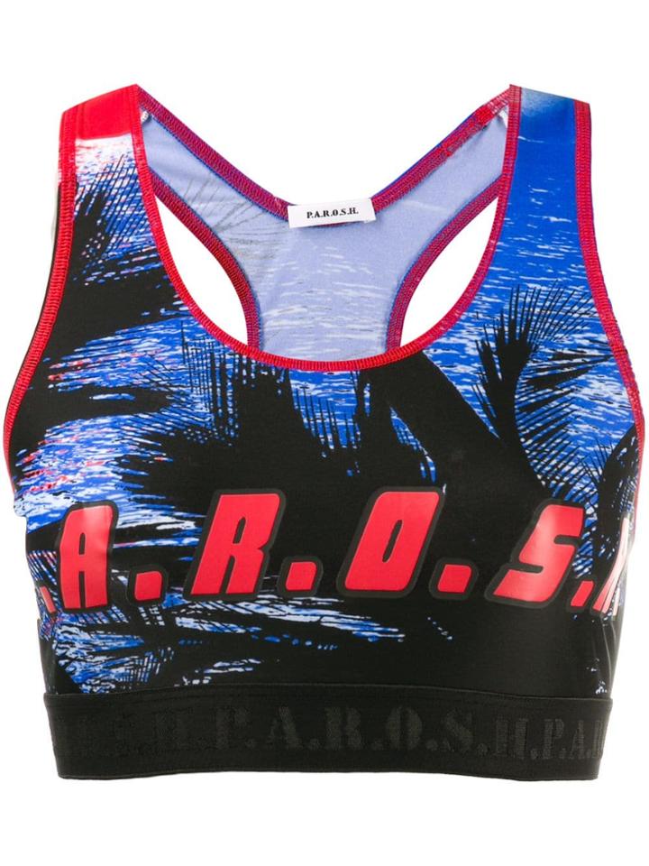 P.a.r.o.s.h. Logo Print Cropped Top - Blue